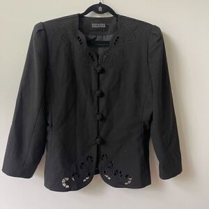 Executive Collection Women's Button-Front Eyelet Accent Black Long Sleeve Size L